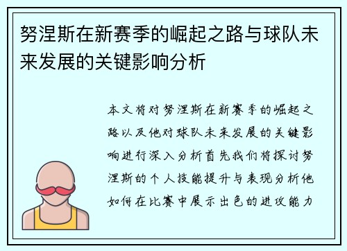 努涅斯在新赛季的崛起之路与球队未来发展的关键影响分析