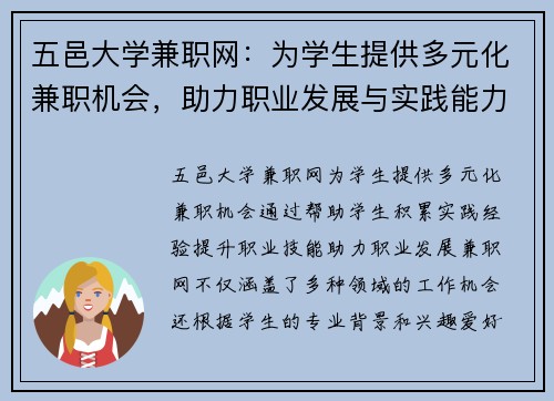 五邑大学兼职网：为学生提供多元化兼职机会，助力职业发展与实践能力提升